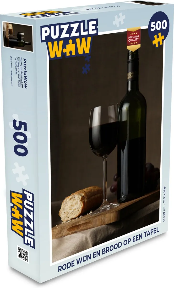 PuzzleWow Legpuzzel Rode wijn en brood 500 Stuks