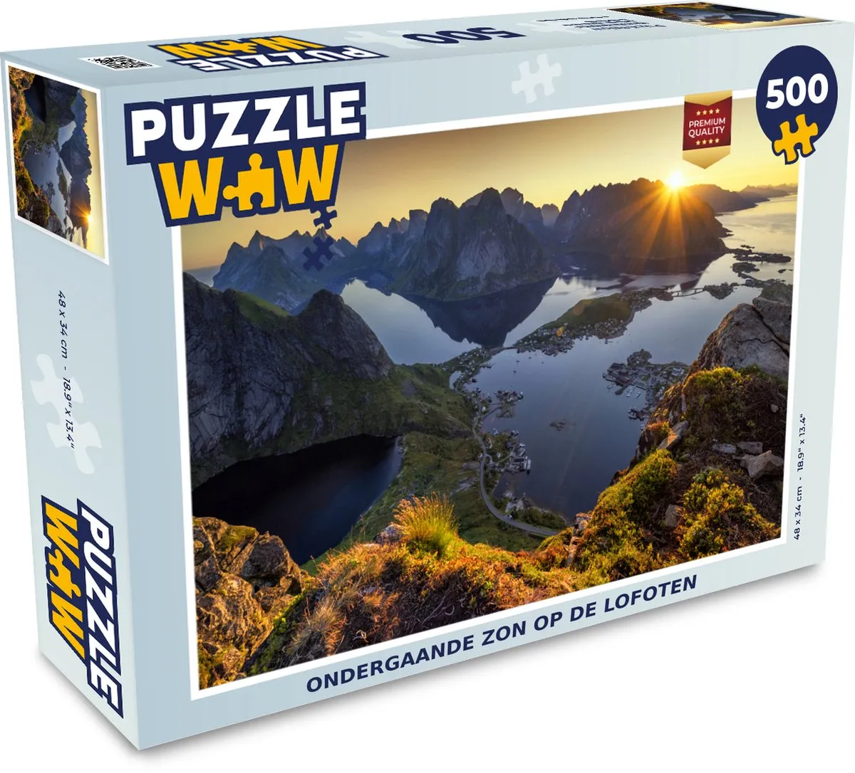 PuzzleWow Legpuzzel Ondergaande zon op de Lofoten 500 Stuks