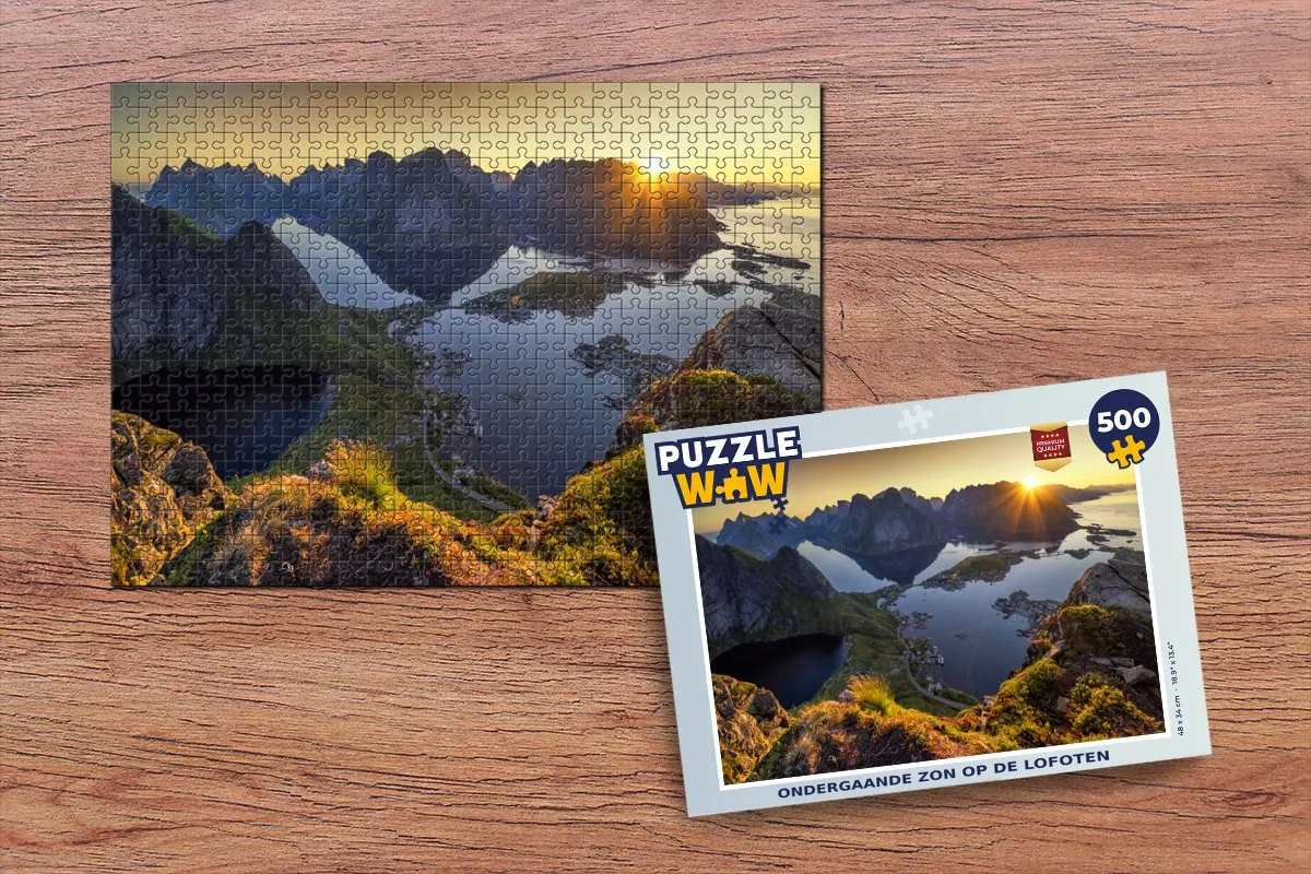 PuzzleWow Legpuzzel Ondergaande zon op de Lofoten 500 Stuks - Multicolor