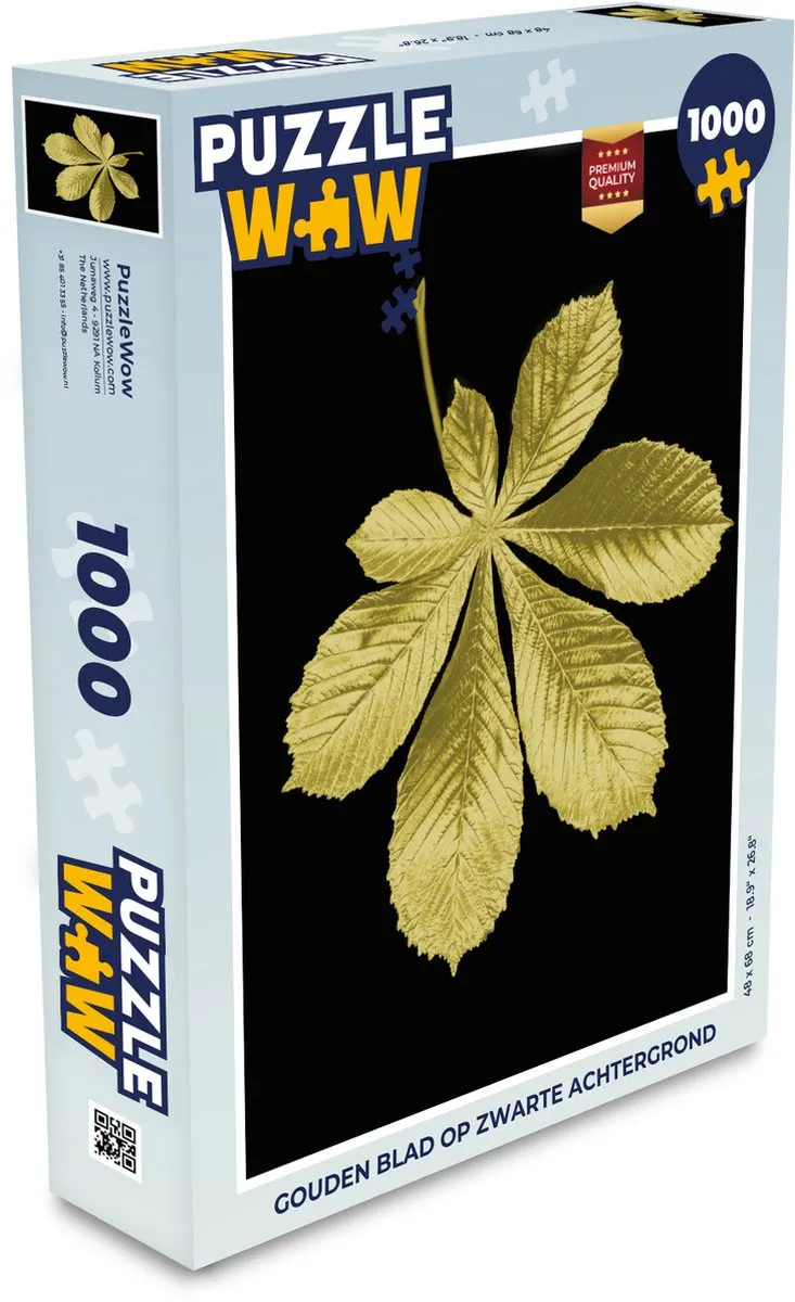 PuzzleWow Legpuzzel 1000 Stuks - Gouden blad op zwarte achtergrond