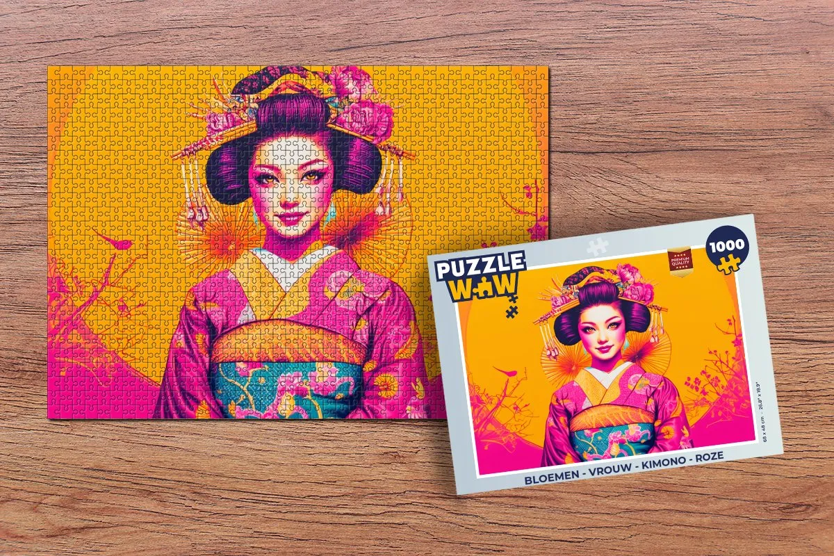 PuzzleWow Bloemen Kimono Legpuzzel 1000 Stuks - Roze