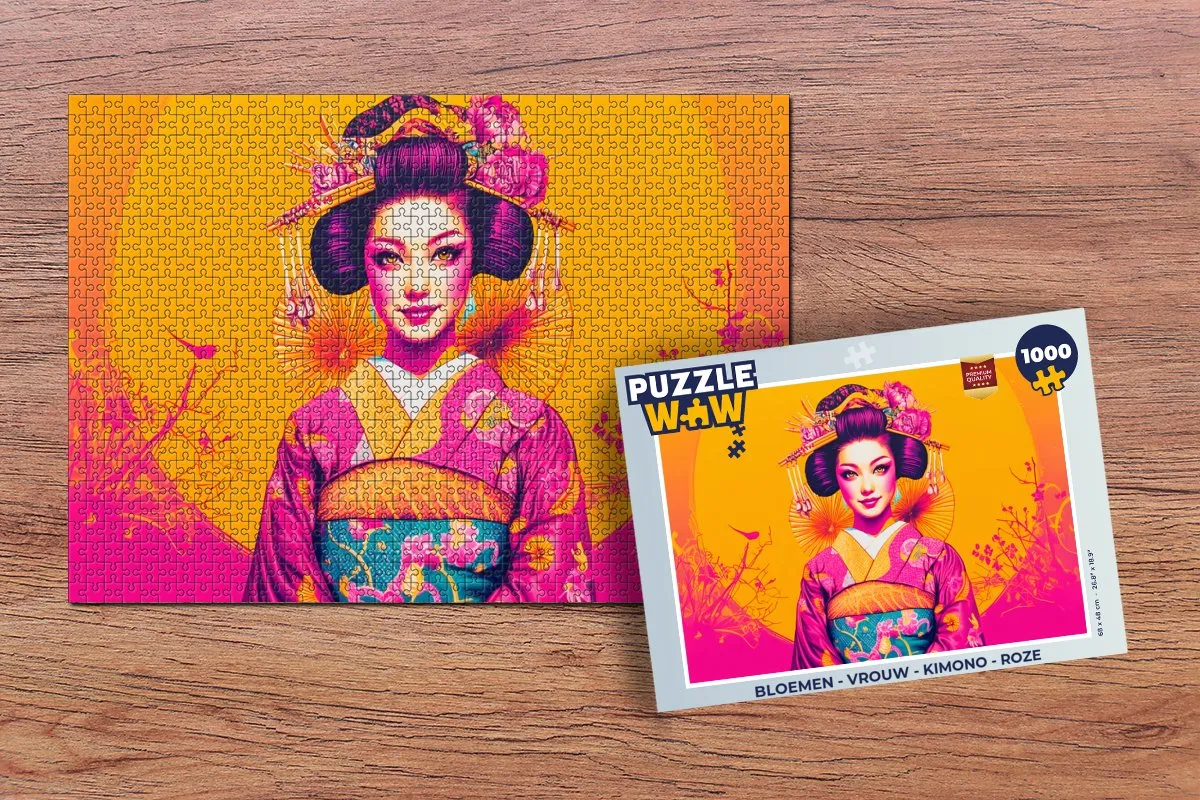 PuzzleWow Bloemen Kimono Legpuzzel 1000 Stuks - Roze