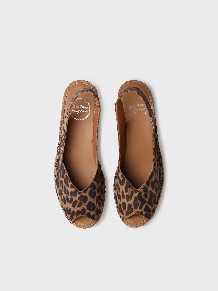 Dames leren espadrille met open neus en sleehak