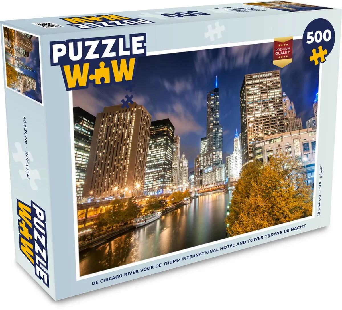 PuzzleWow Chicago River Trump Tower Nacht Puzzel 500 Stuks