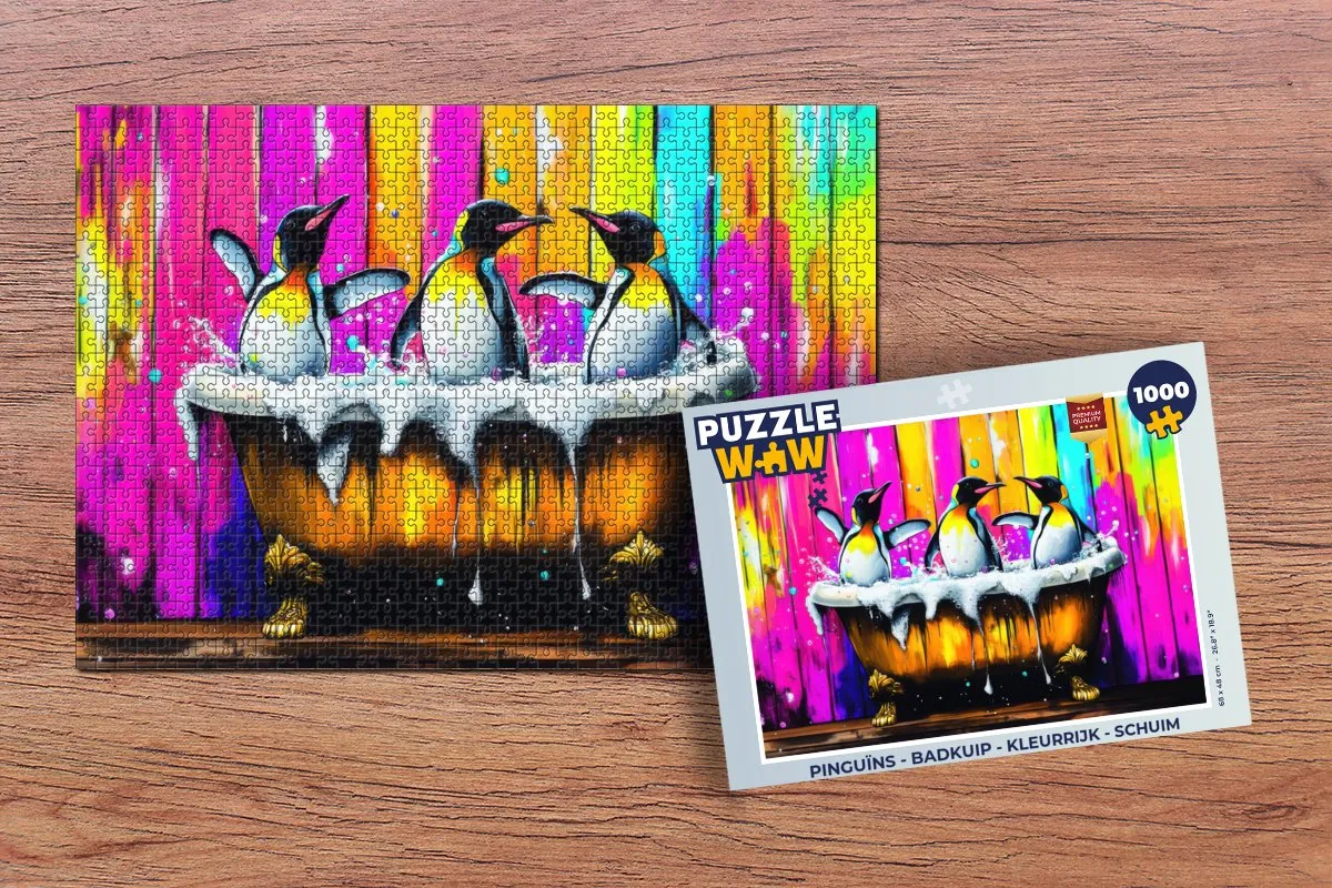 PuzzleWow Puzzel Pinguïns Badkuip - 1000 Stuks - Kleurrijk