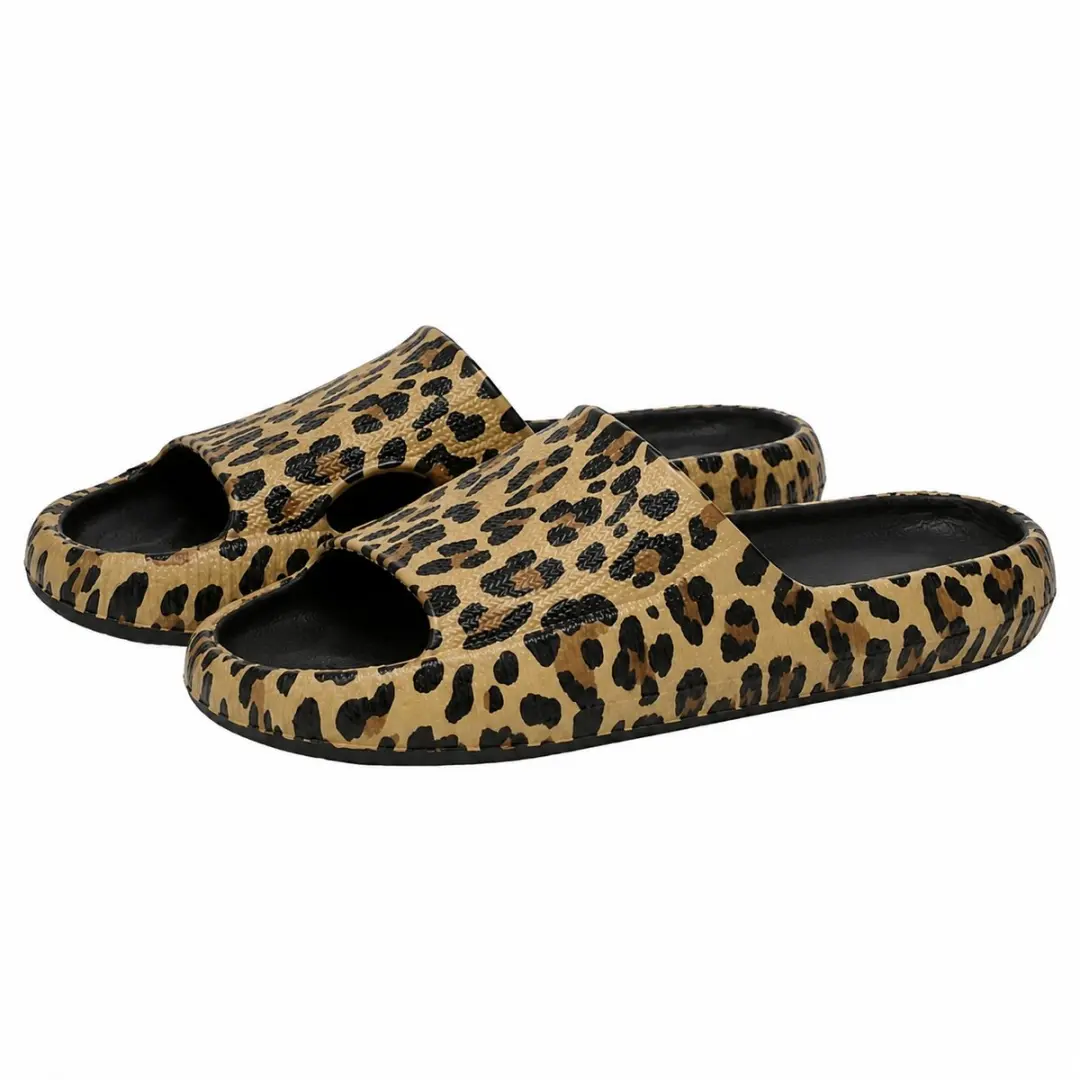 Zwarte badslippers dames EVA instap slippers luipaard print antislip open teen l
