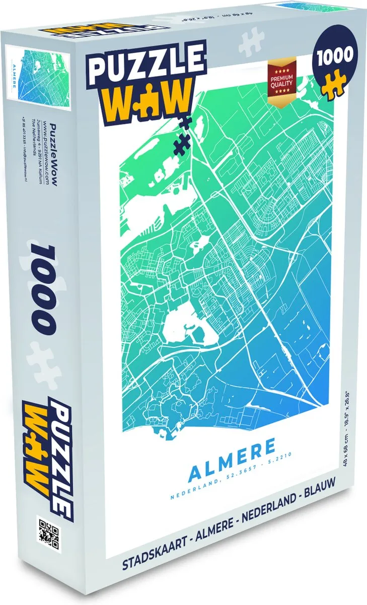 PuzzleWow Stadskaart Almere Nederland Legpuzzel 1000 Stuks - Multicolor