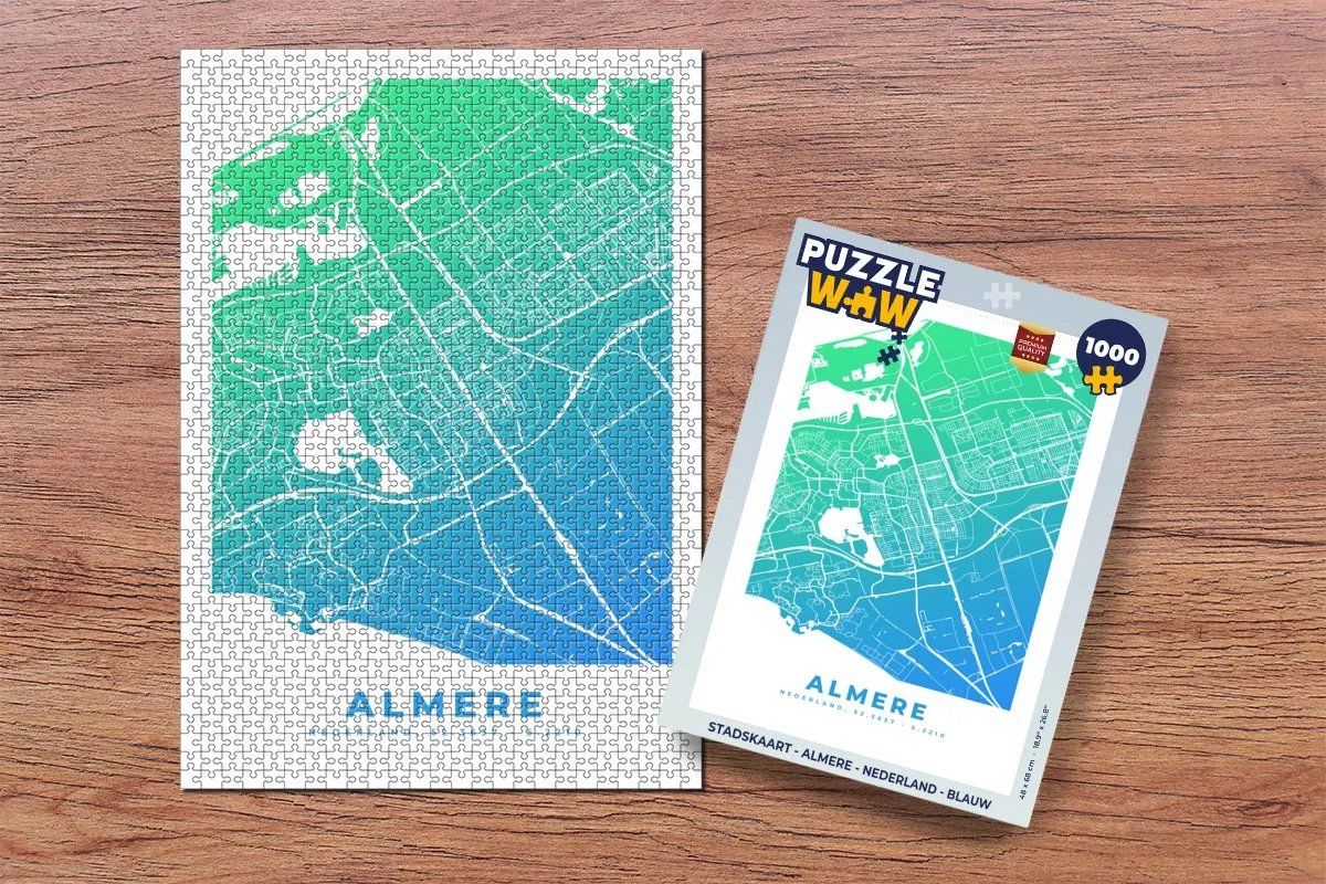 PuzzleWow Stadskaart Almere Nederland Legpuzzel 1000 Stuks - Multicolor