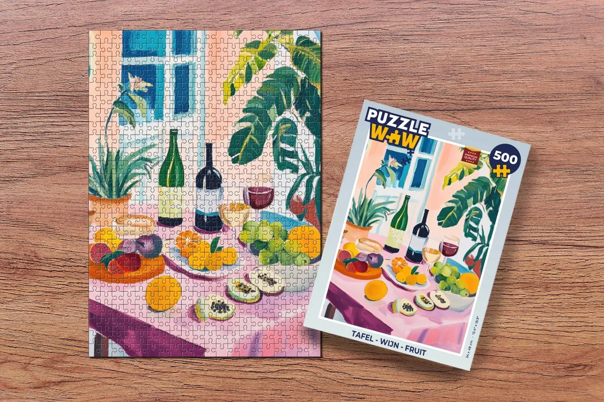 PuzzleWow Tafel - Wijn & Fruit Legpuzzel 500 Stuks