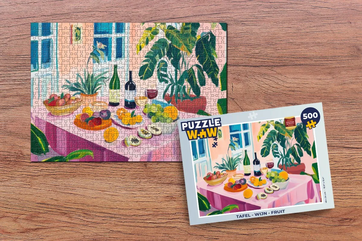 PuzzleWow Tafel - Wijn & Fruit Legpuzzel 500 Stuks