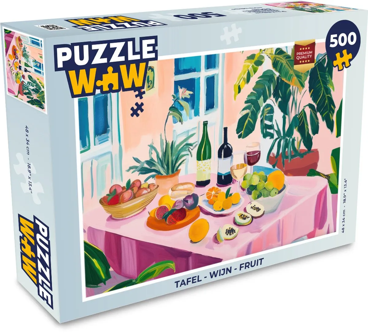 PuzzleWow Tafel - Wijn & Fruit Legpuzzel 500 Stuks