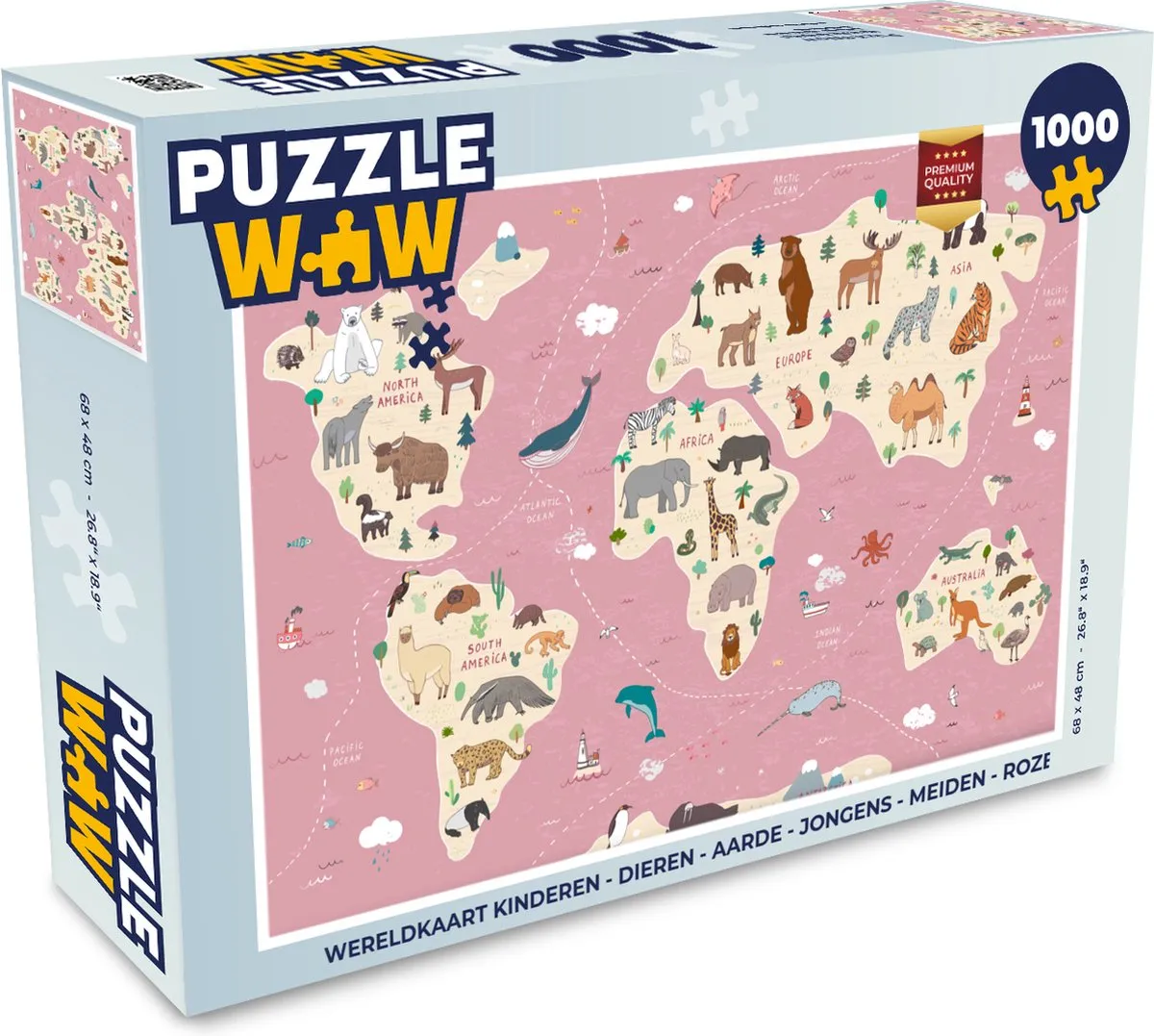 PuzzleWow Wereldkaart Dieren Puzzel 1000 Stuks - Multicolor