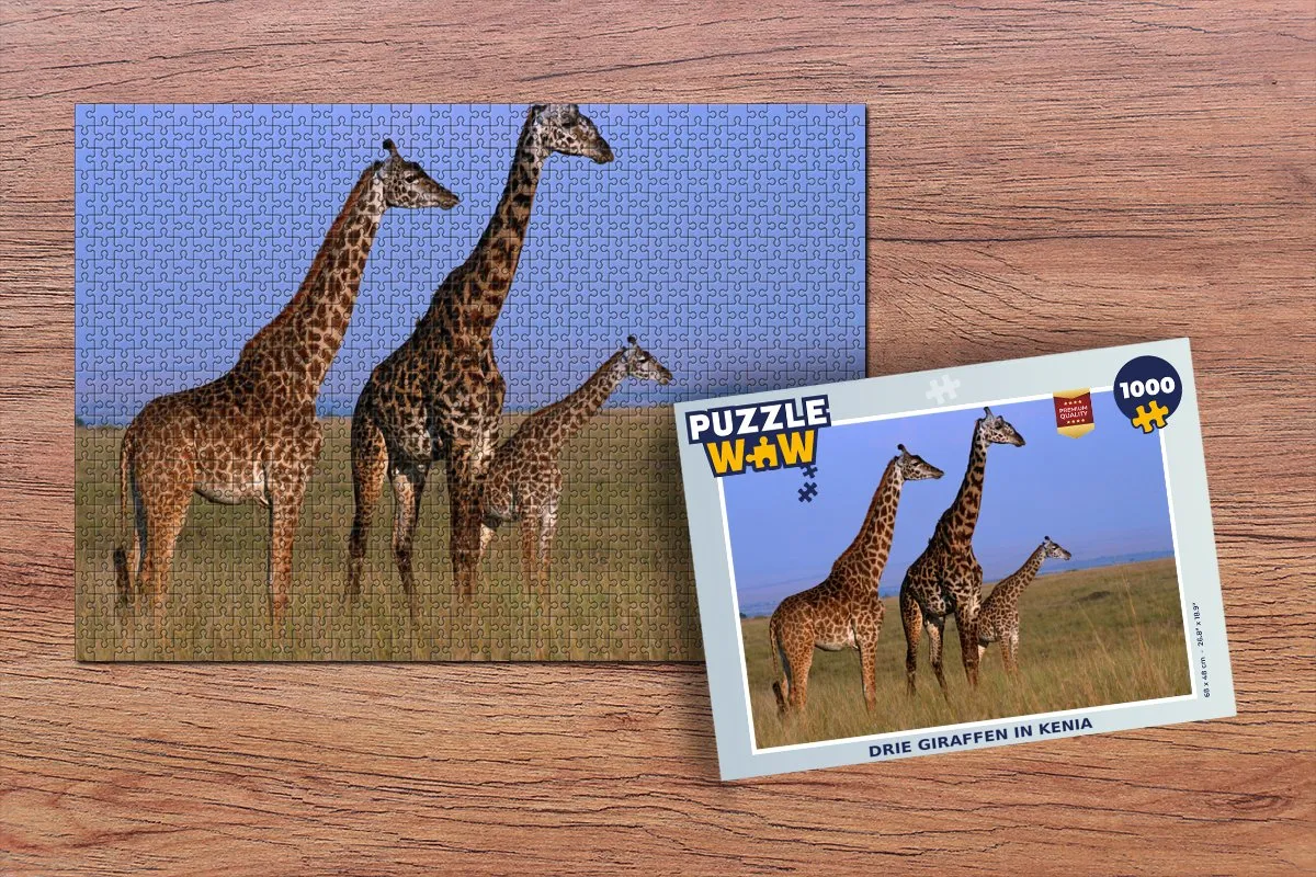 PuzzleWow Legpuzzel Drie giraffen in Kenia 1000 Stuks - Multicolor