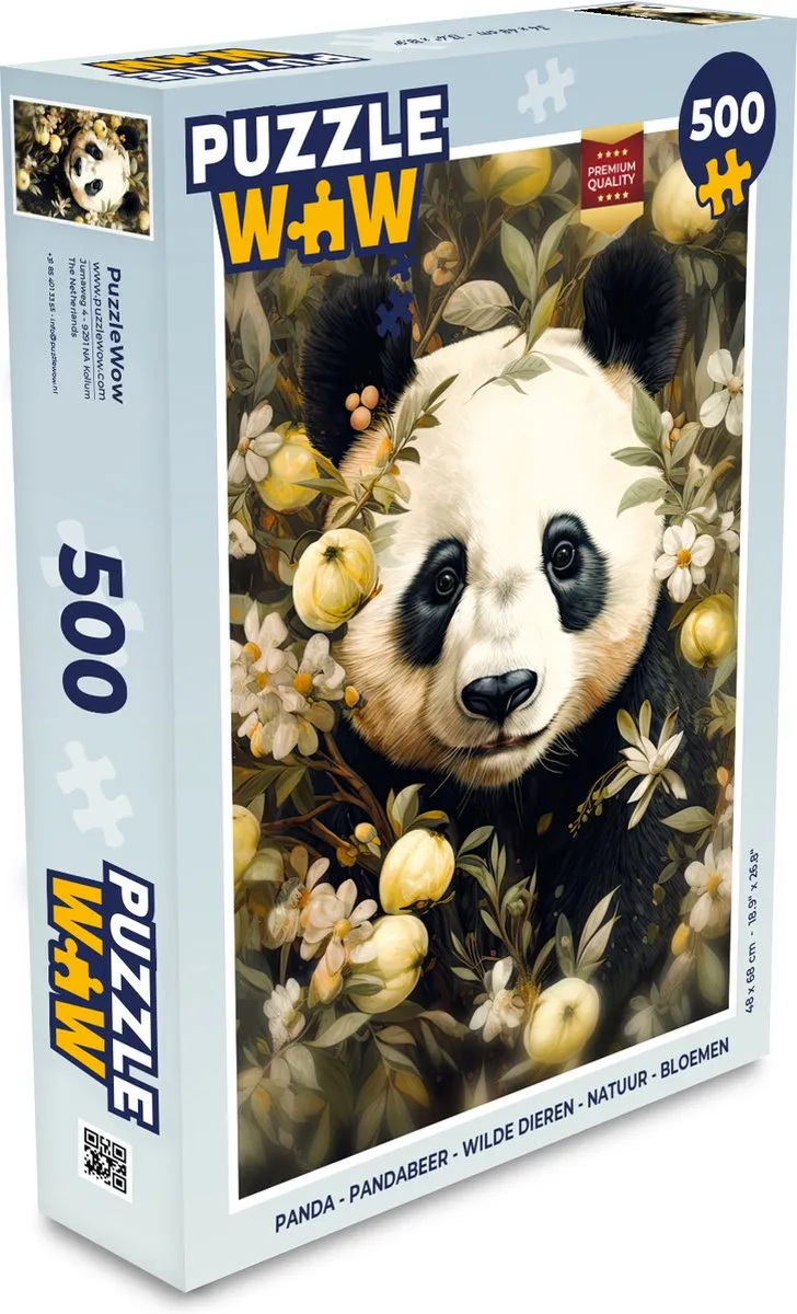 PuzzleWow Puzzel Panda Legpuzzel 500 Stuks - Multicolor