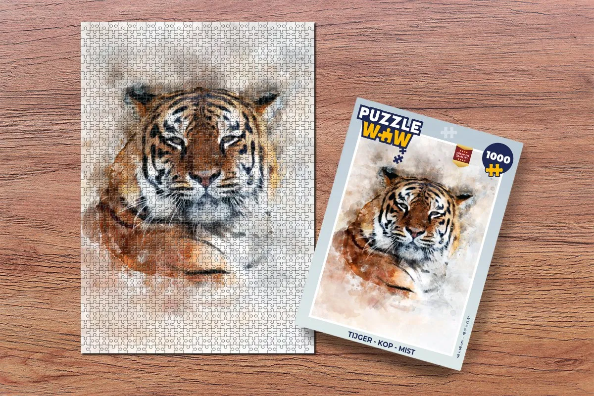 PuzzleWow Tijger - Kop - Mist Legpuzzel 1000 Stuks - Multicolor