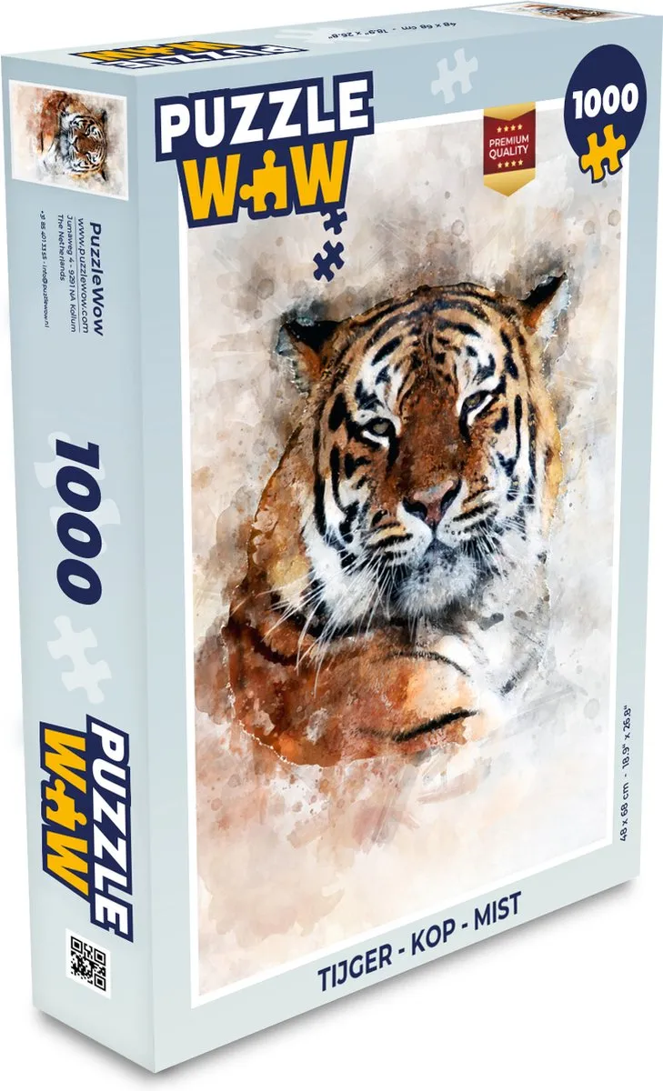 PuzzleWow Tijger - Kop - Mist Legpuzzel 1000 Stuks - Multicolor