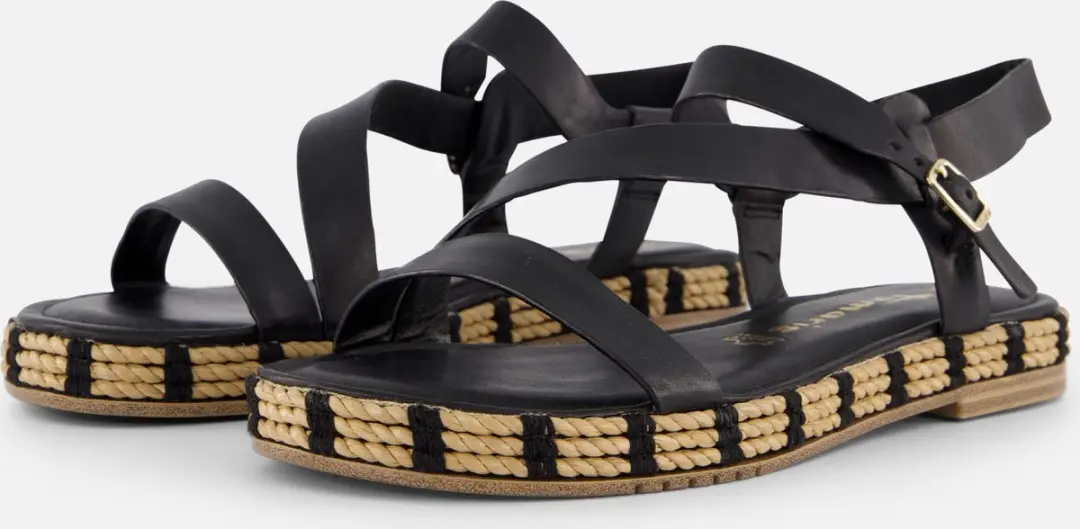 Tamaris Rafia Sandalen zwart Leer