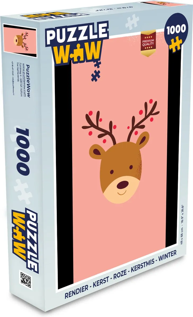 PuzzleWow Rendier Kerstpuzzel 1000 Stuks - Multicolor