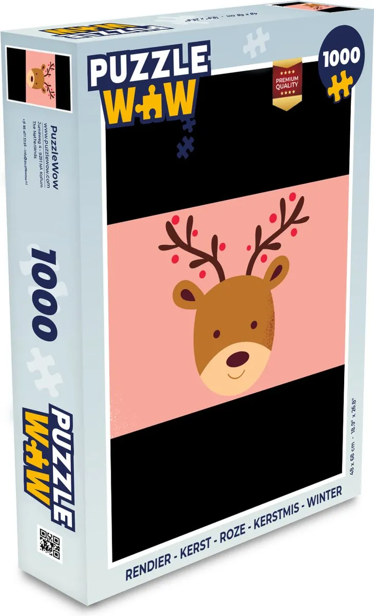 PuzzleWow Rendier Kerstpuzzel 1000 Stuks - Multicolor