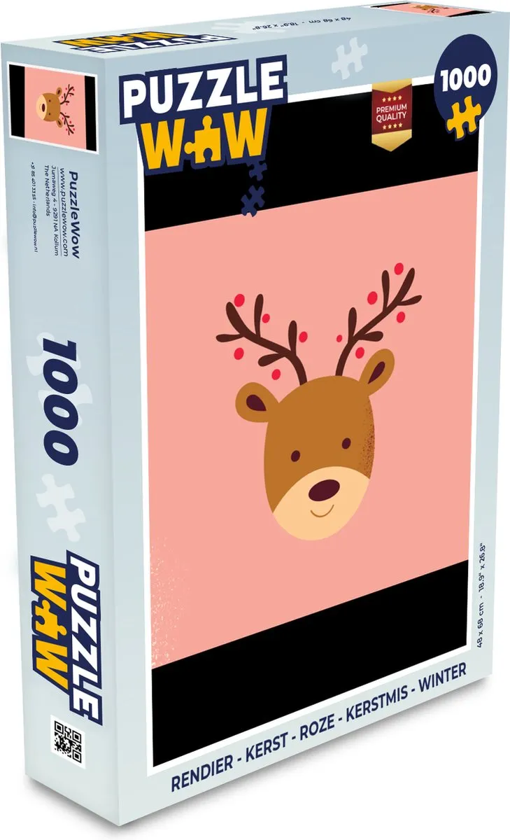 PuzzleWow Rendier Kerstpuzzel 1000 Stuks - Multicolor