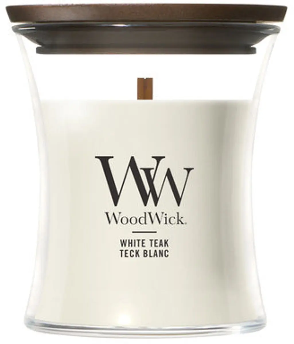Woodwick Mini Geurkaars White Teak