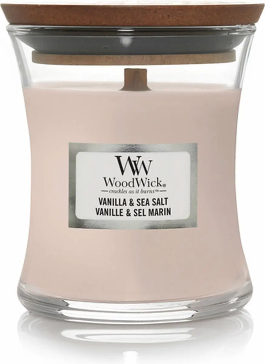 Woodwick Mini Geurkaars Vanilla & Sea Salt - Roze - 85gr - afbeelding 3 van 4