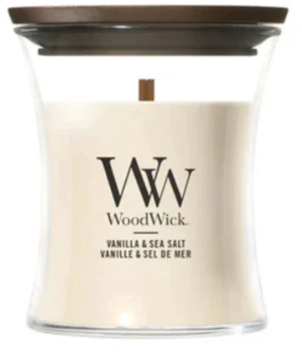 Woodwick Mini Geurkaars Vanilla & Sea Salt - Roze - 85gr - afbeelding 4 van 4