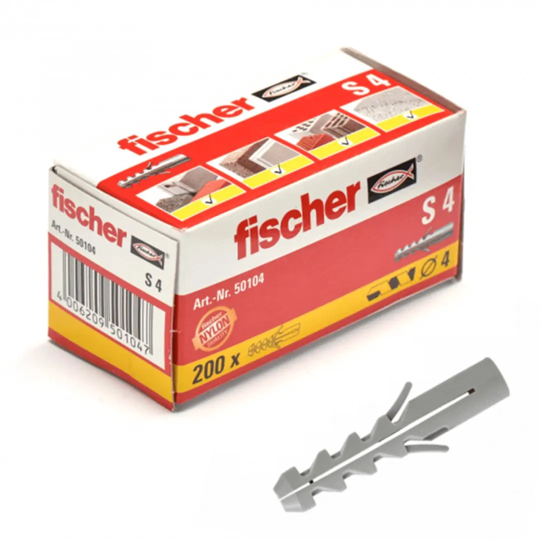 Fischer S4 Nylon Muurplug 4x20mm - 200 Stuks
