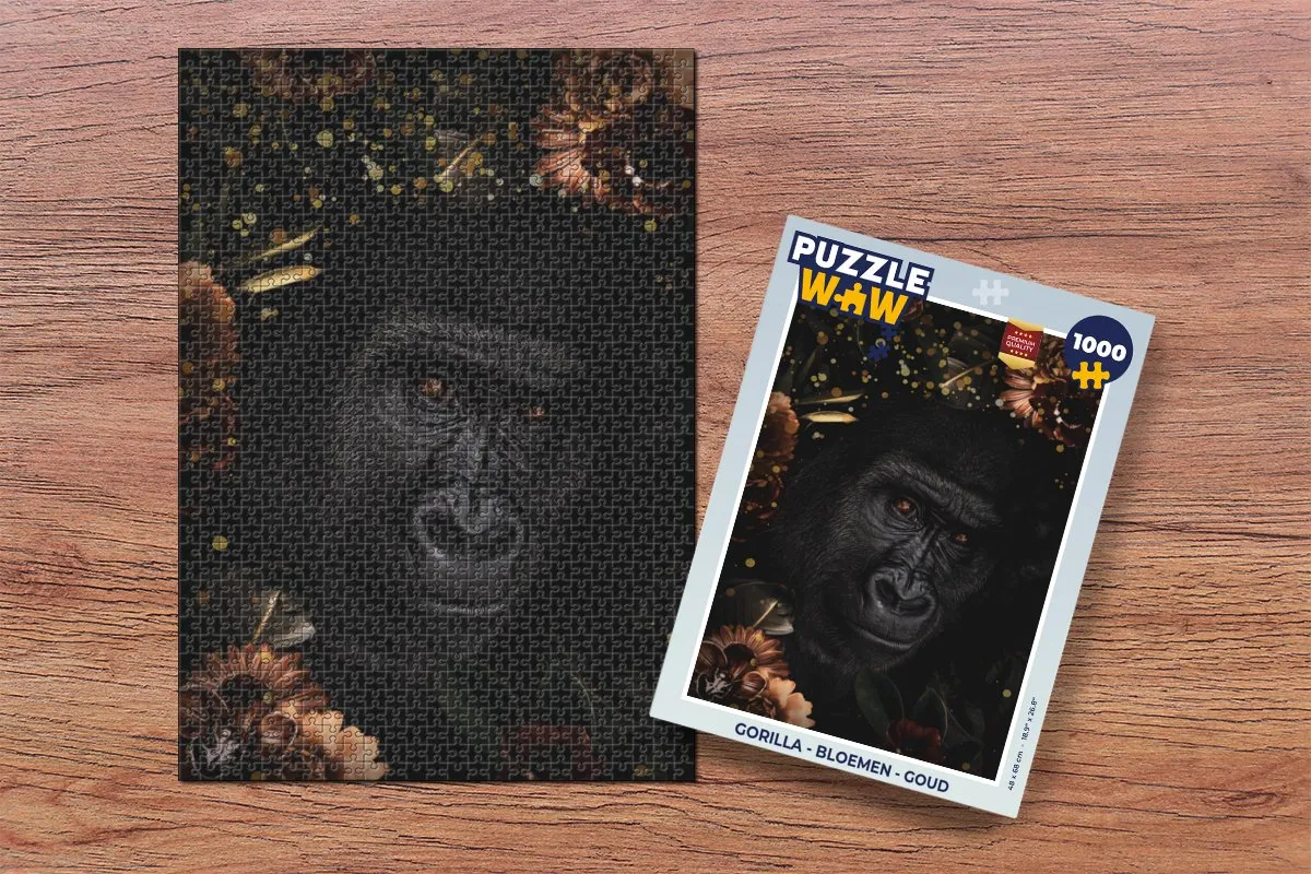 PuzzleWow Gorilla Bloemen Legpuzzel 1000 Stuks - Multicolor
