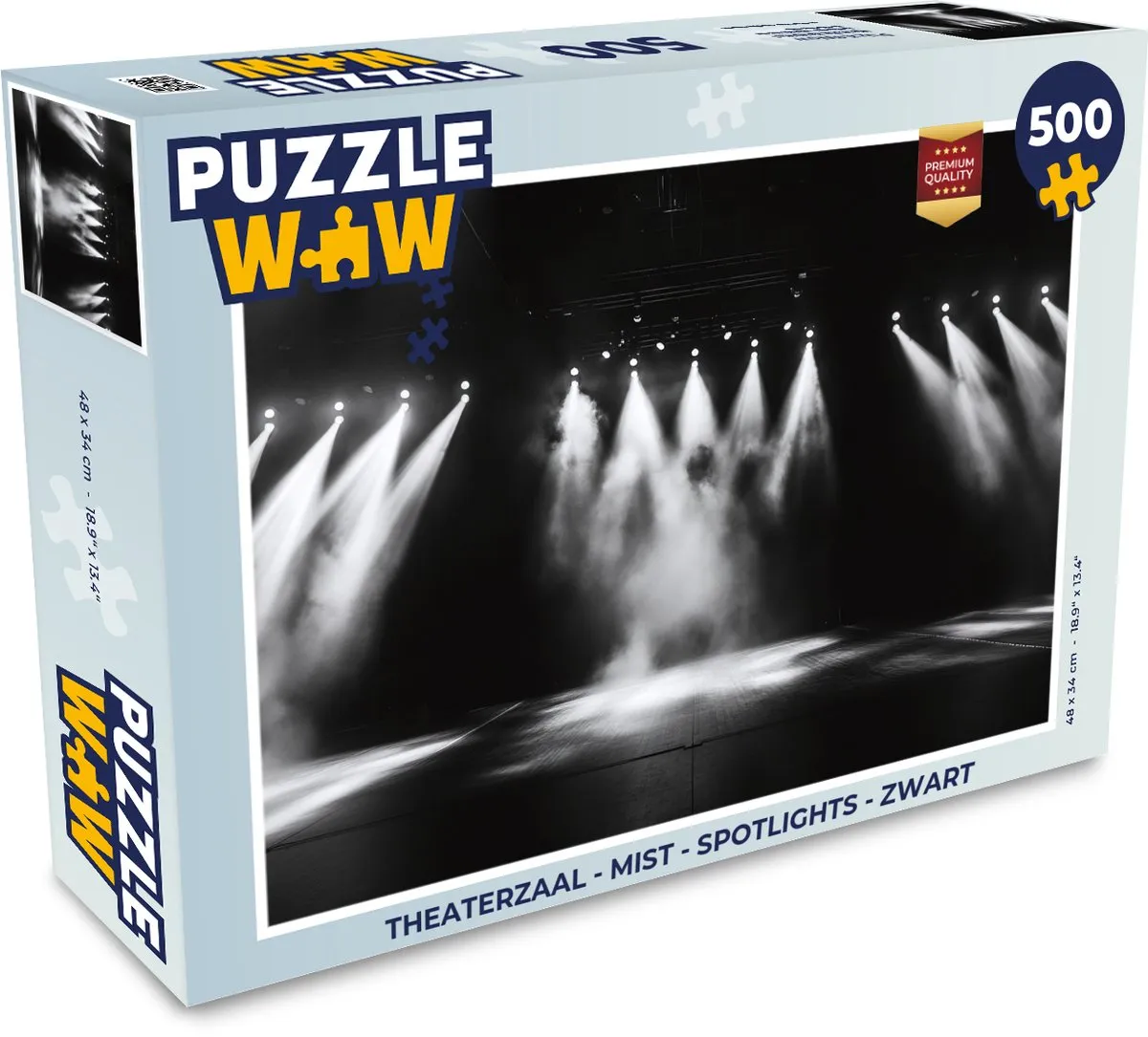 PuzzleWow Theaterzaal Legpuzzel 500 Stuks - Mist & Spotlights - Zwart