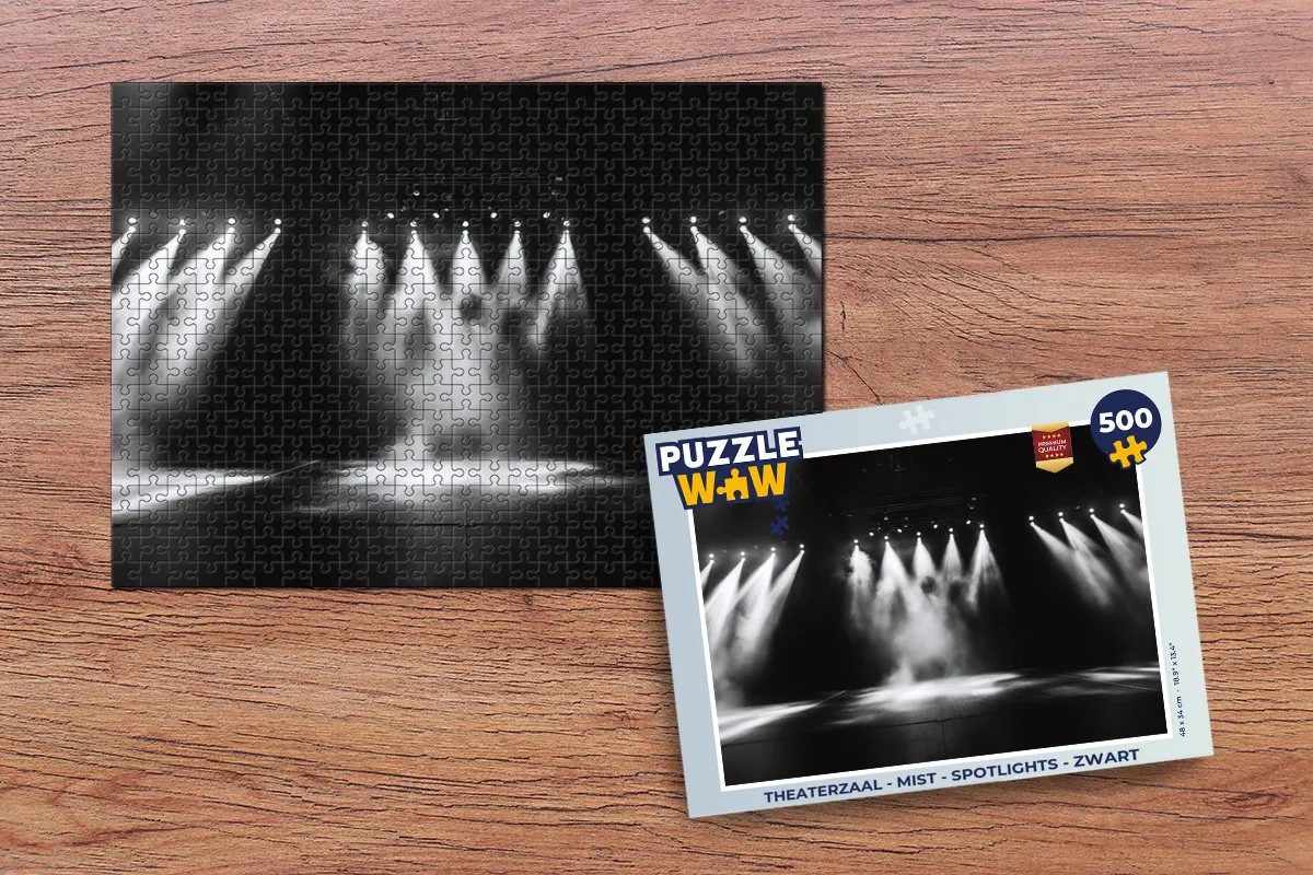 PuzzleWow Theaterzaal Legpuzzel 500 Stuks - Mist & Spotlights - Zwart