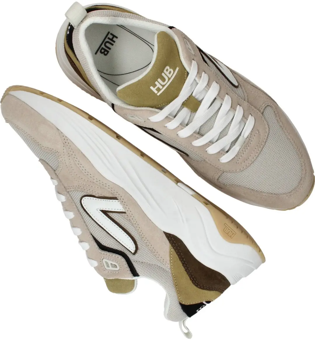 Hub Glide Lage Sneakers 43 - Beige/Wit/Dark Olive - afbeelding 6 van 6