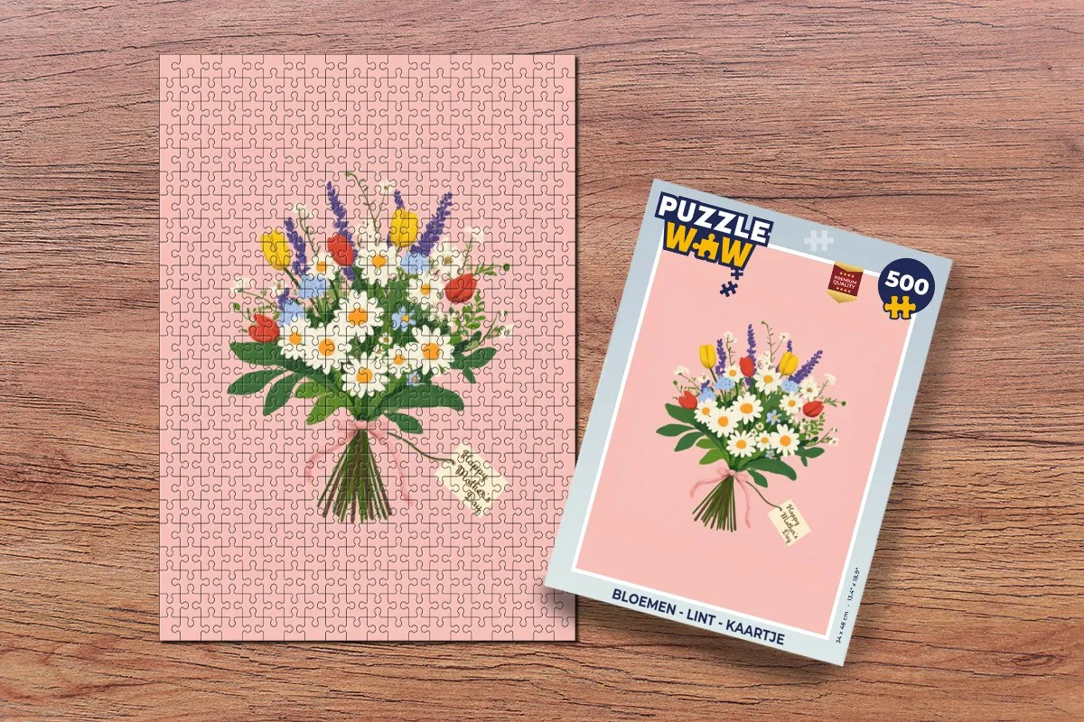PuzzleWow Bloemen Kaartje Legpuzzel 500 Stuks - Roze