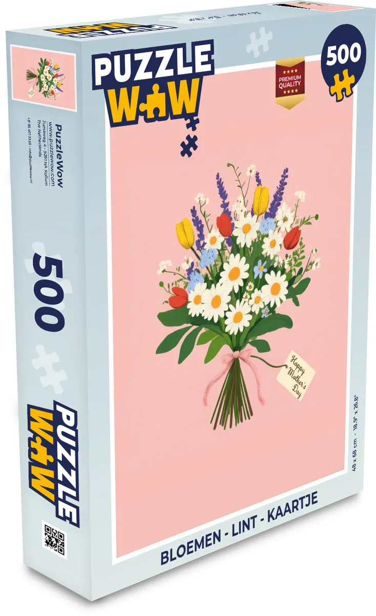 PuzzleWow Bloemen Kaartje Legpuzzel 500 Stuks - Roze