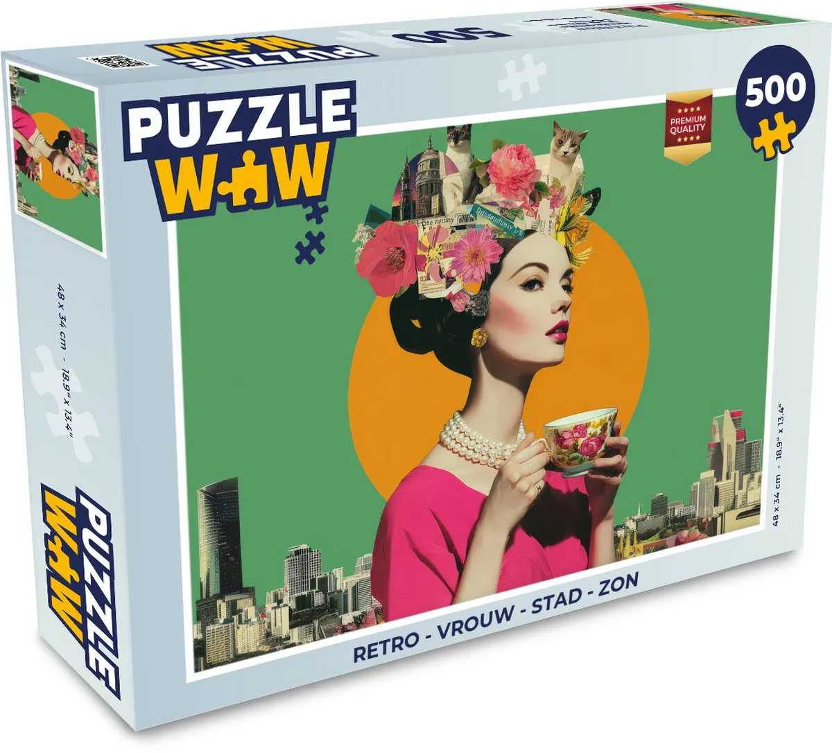 PuzzleWow Retro Vrouw Stad Zon Puzzel