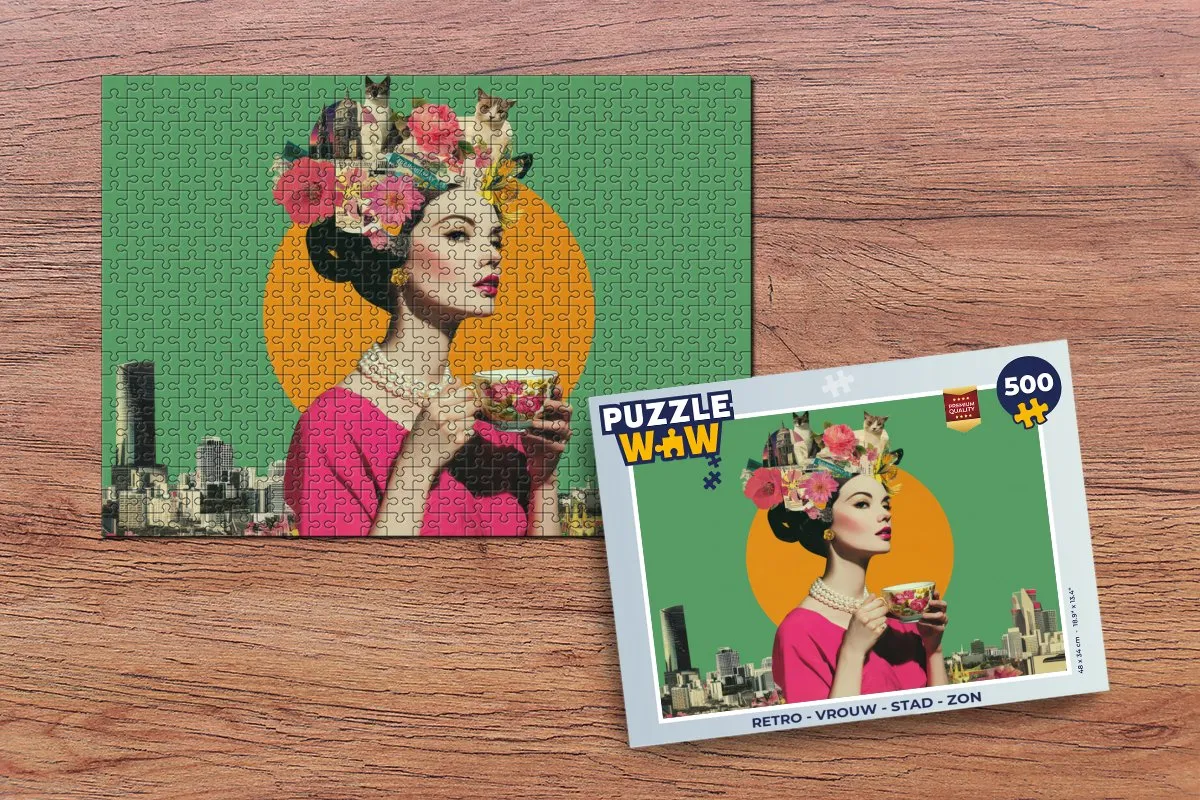 PuzzleWow Retro Vrouw Stad Zon Puzzel - 500 Stuks