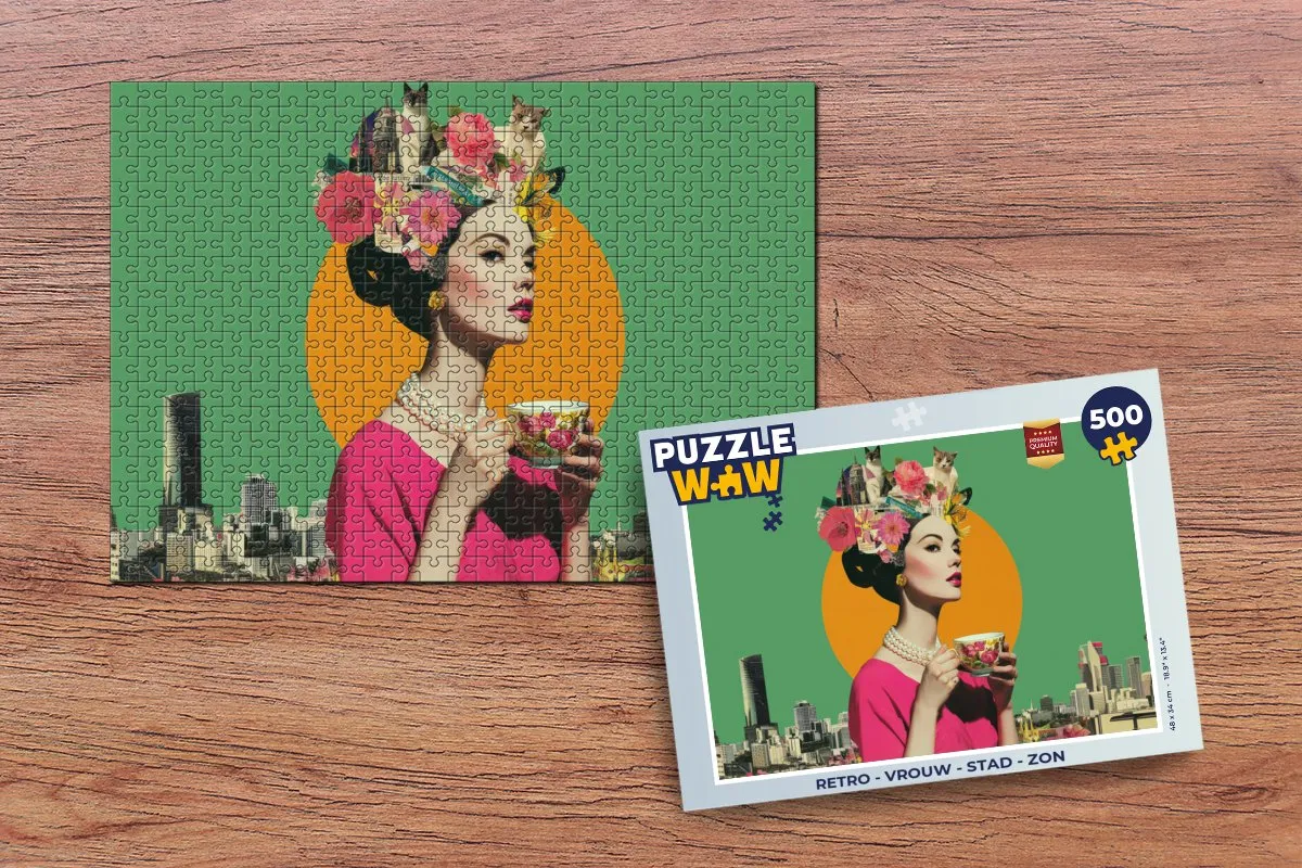 PuzzleWow Retro Vrouw Stad Zon Puzzel - 500 Stuks