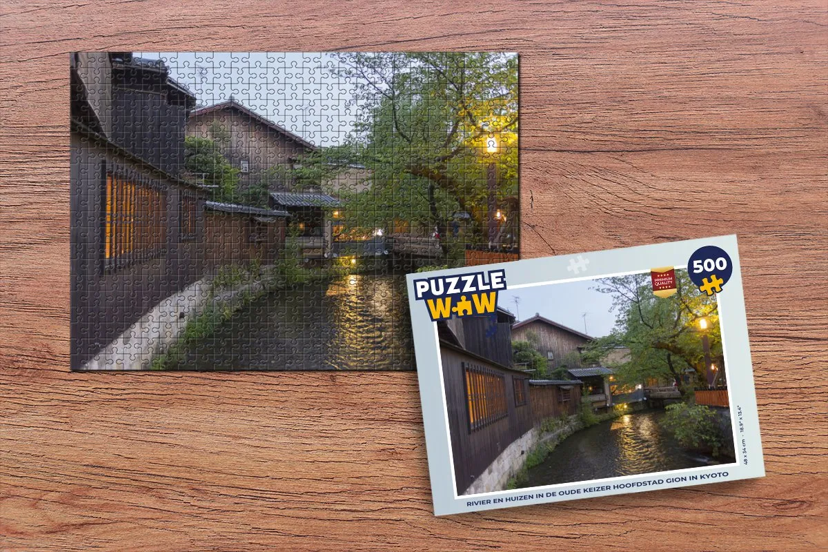 PuzzleWow Legpuzzel Kyoto Gion Rivier en Huizen 500 Stuks - Multicolor