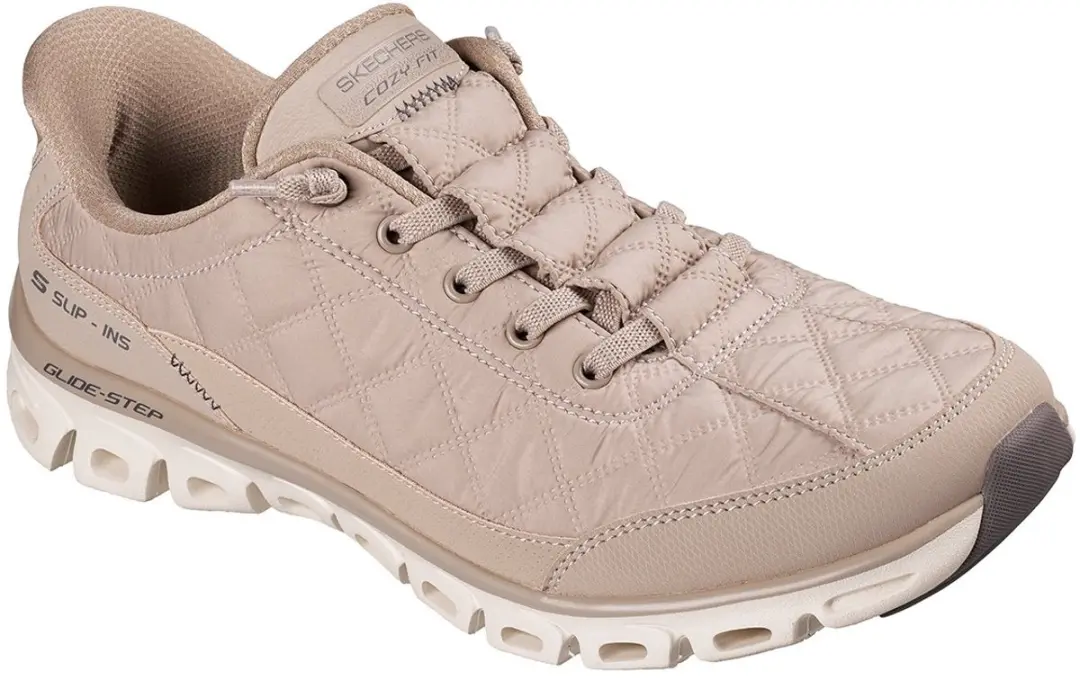 Skechers Dames GLIDE-STEP-AT EASE Cozy Fit Slip-Ins Sneakers Taupe