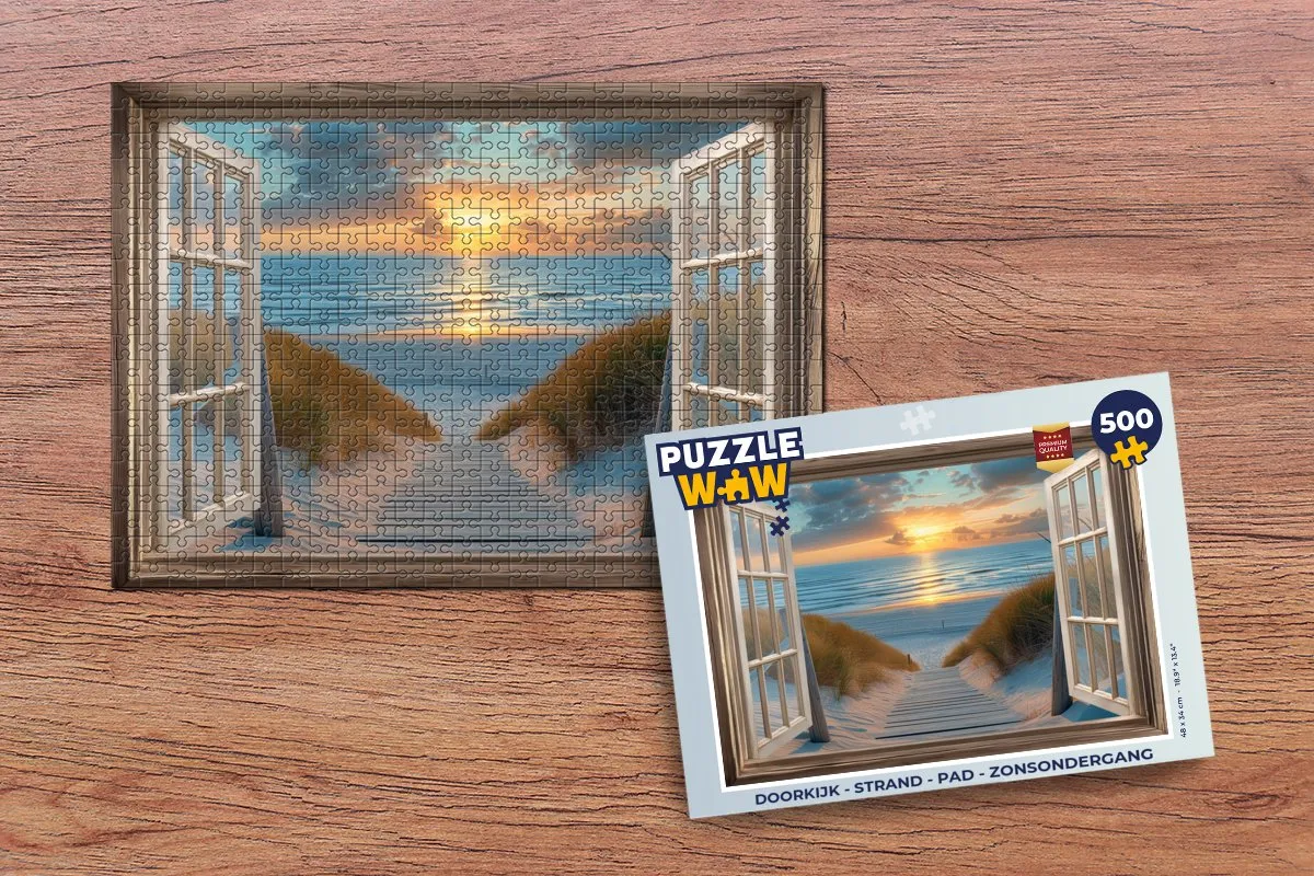 PuzzleWow Doorkijk Strand Pad Zonsondergang Legpuzzel 500 Stuks