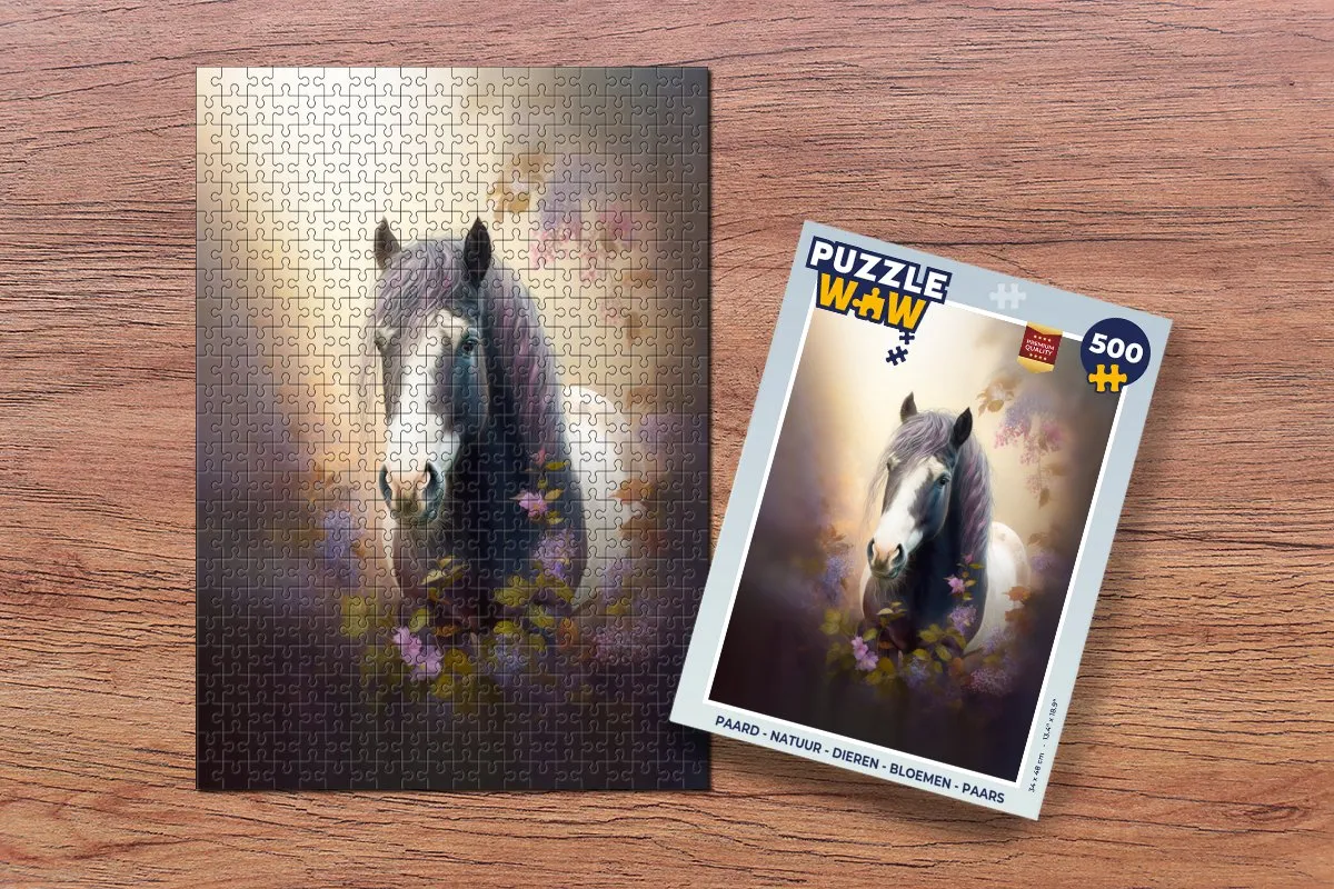 PuzzleWow Paard Natuur Dieren Bloemen Legpuzzel 500 Stuks - Multicolor