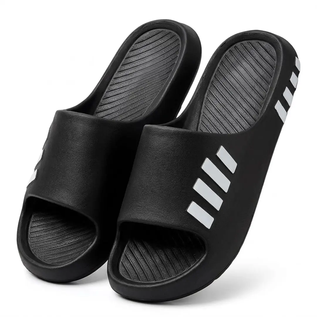 Zwarte badslippers heren en dames instap slippers antislip dik zool zacht voetbe
