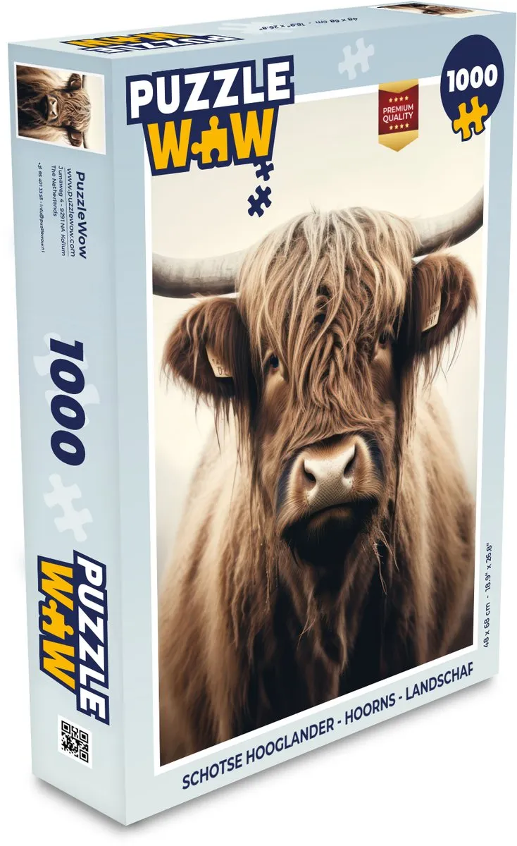 PuzzleWow Schotse Hooglander Hoorns Landschap Puzzel - 500 Stuks