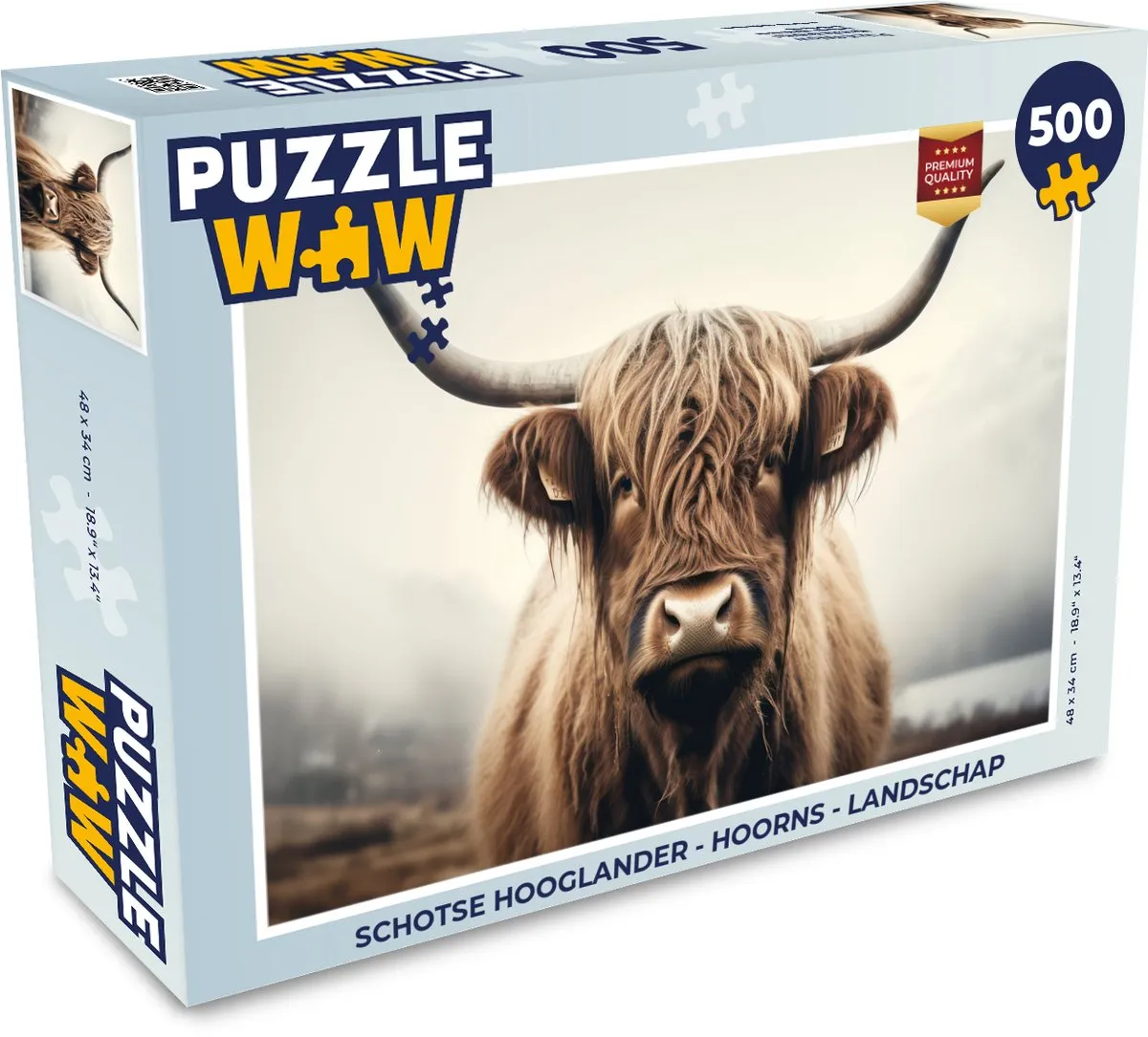 PuzzleWow Schotse Hooglander Hoorns Landschap Puzzel - 500 Stuks