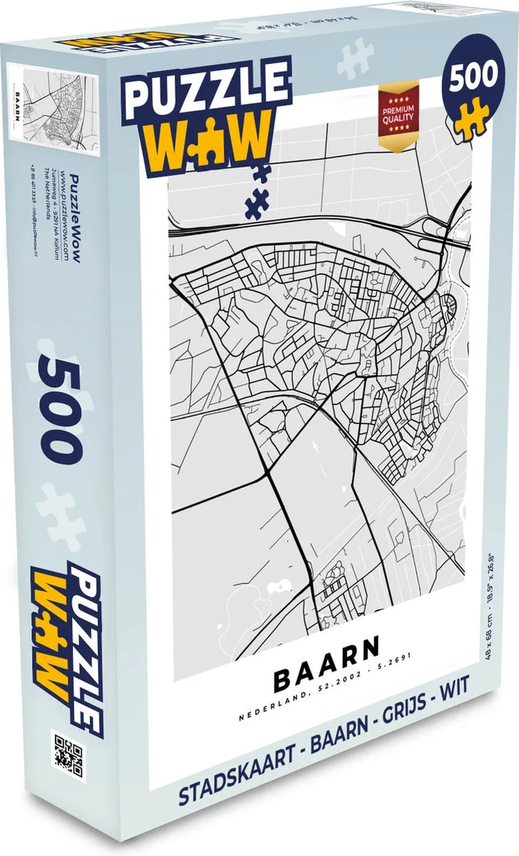 PuzzleWow Stadskaart Baarn Legpuzzel 500 Stuks - Multicolor