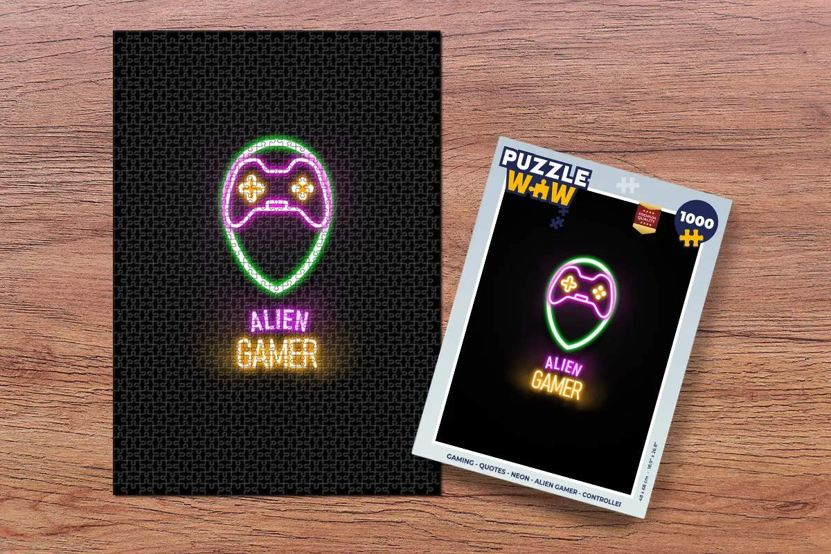 PuzzleWow Quotes Neon Alien Gamer Controller Legpuzzel 1000 Stuks - Multicolor