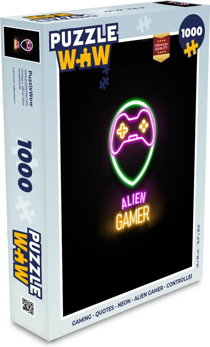 PuzzleWow Quotes Neon Alien Gamer Controller Legpuzzel 1000 Stuks