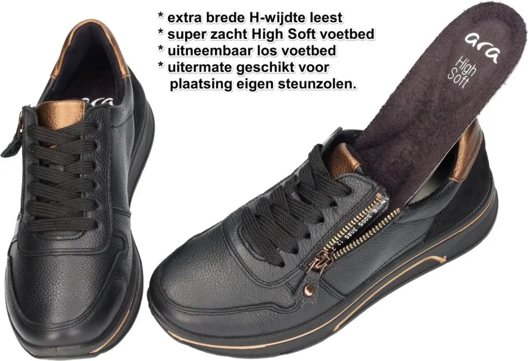 Ara 1227540 Lage Sneakers - Zwart - Maat 38 - afbeelding 4 van 6