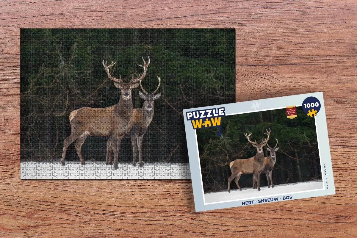 PuzzleWow Hert Sneeuw Bos Legpuzzel 1000 Stuks - Multicolor