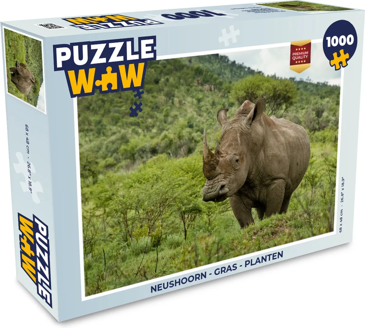 PuzzleWow Neushoorn Legpuzzel 1000 Stuks - Multicolor